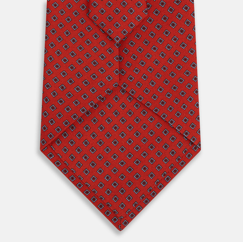 Red and Blue Square-Patterned Silk Tie