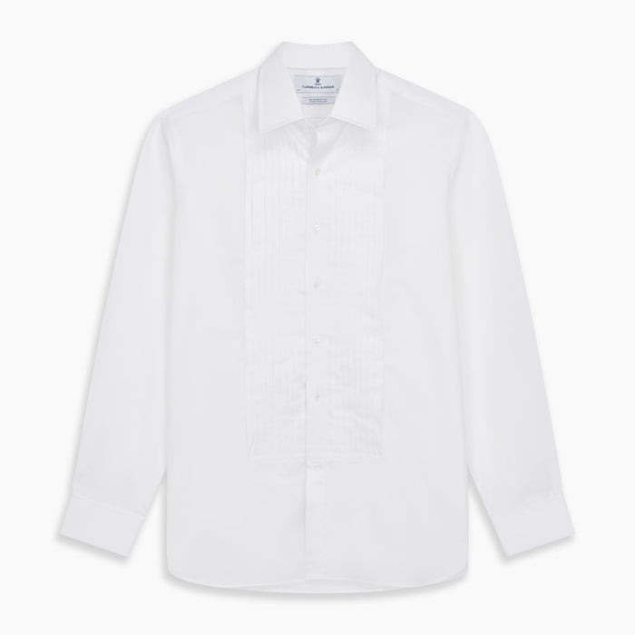 White Pleated Cotton Dress Shirt with T&A Collar and Double Cuffs Image 5