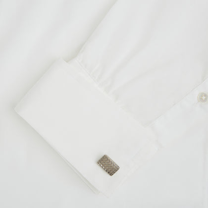 Silver Basketweave Rectangular Cufflinks Image 2