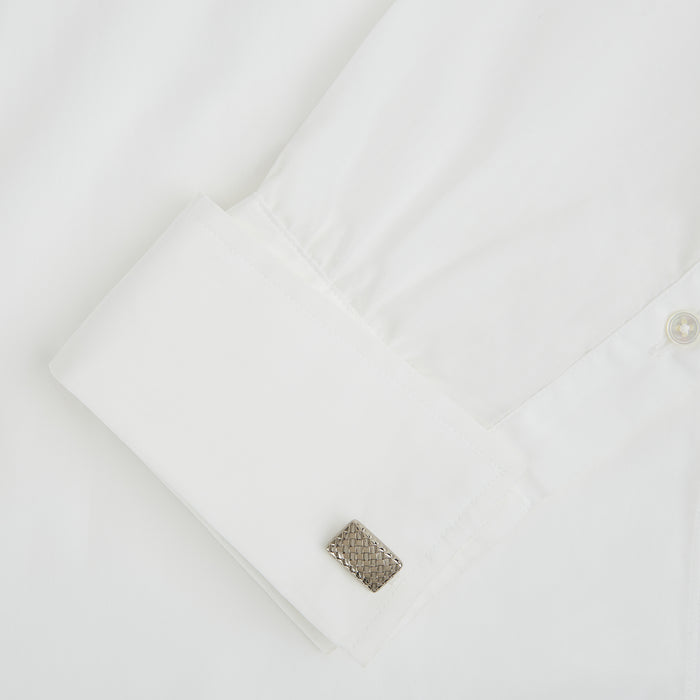 Silver Basketweave Rectangular Cufflinks Image 2