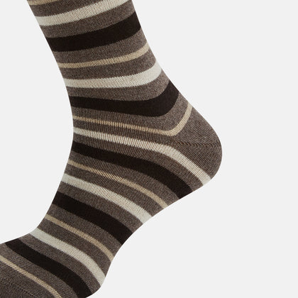 Coffee Striped Merino Wool Long Socks Image 3