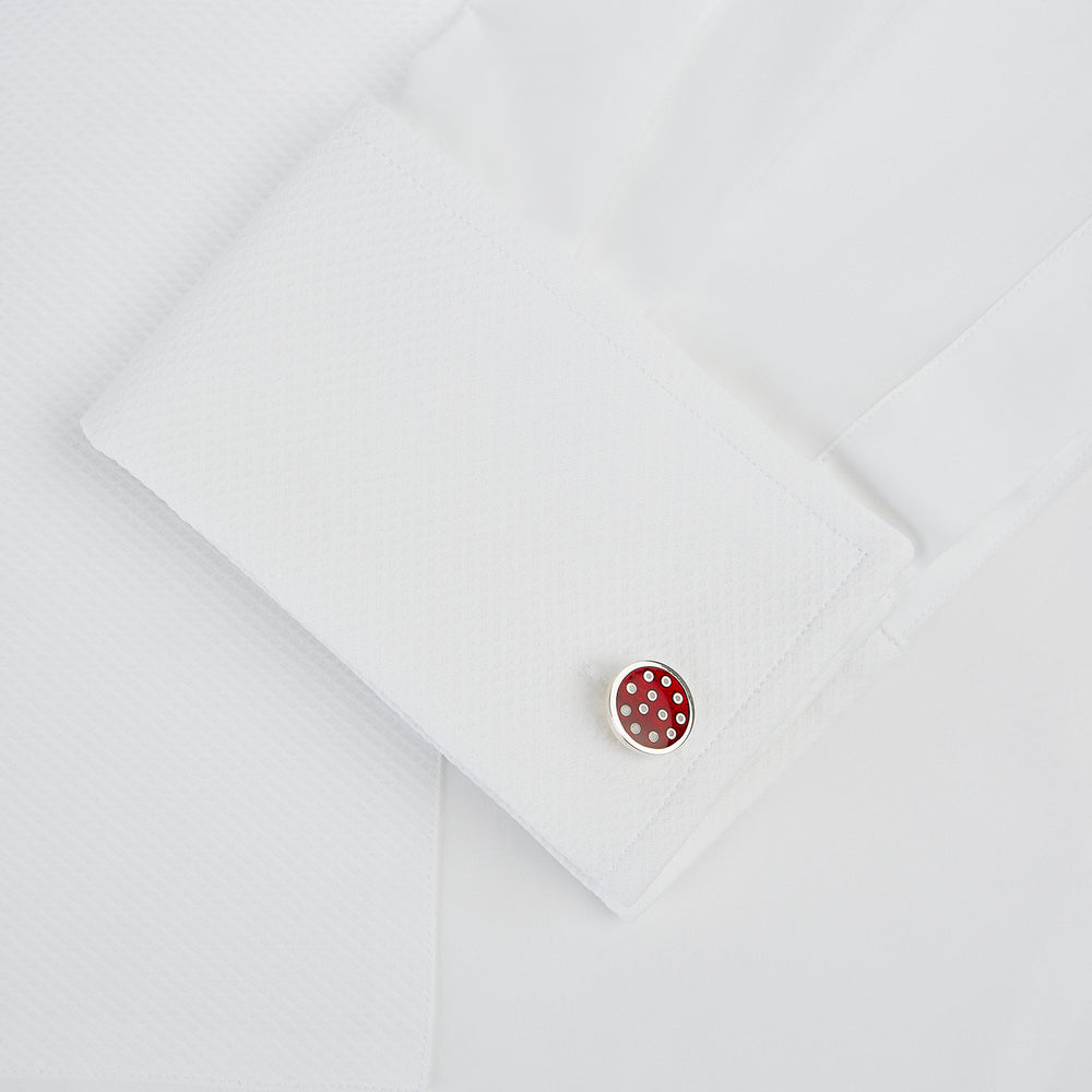 Burgundy Spotted Circle Enamel Cufflinks