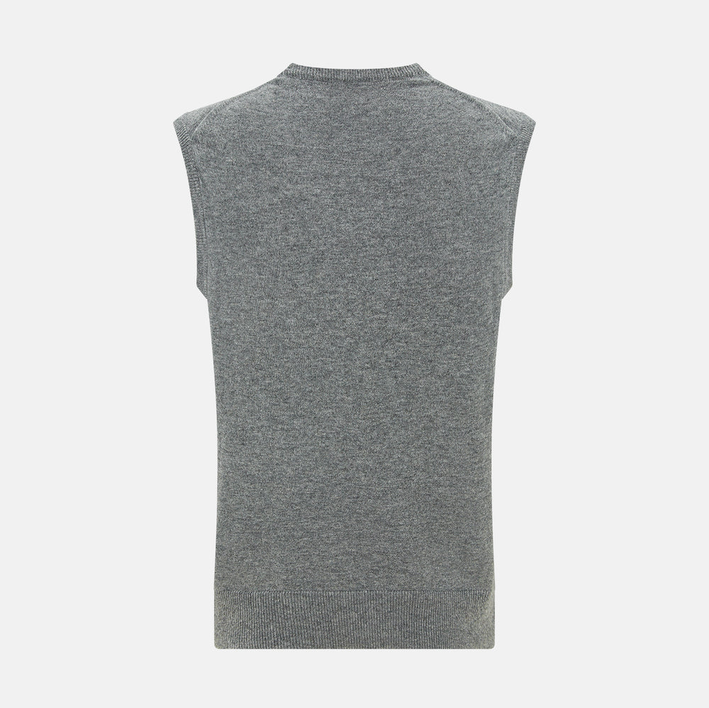 Grey Melange V-neck Cashmere Vest