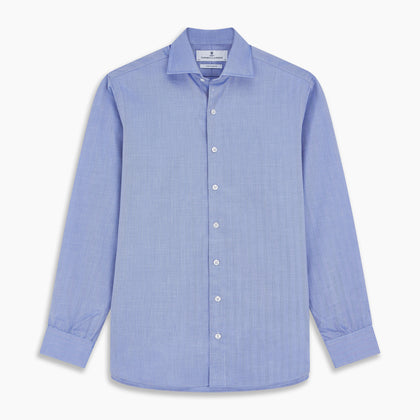 Blue Herringbone Tailored Fit Shirt With Kent Collar Image 5