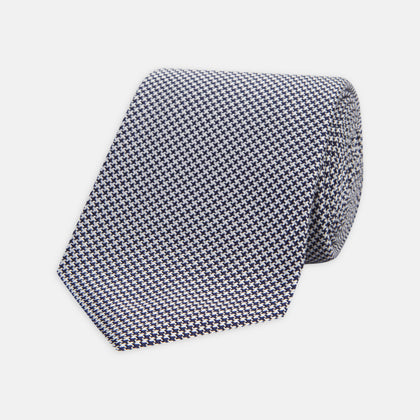 Seven-Fold Navy & White Houndstooth Silk Tie