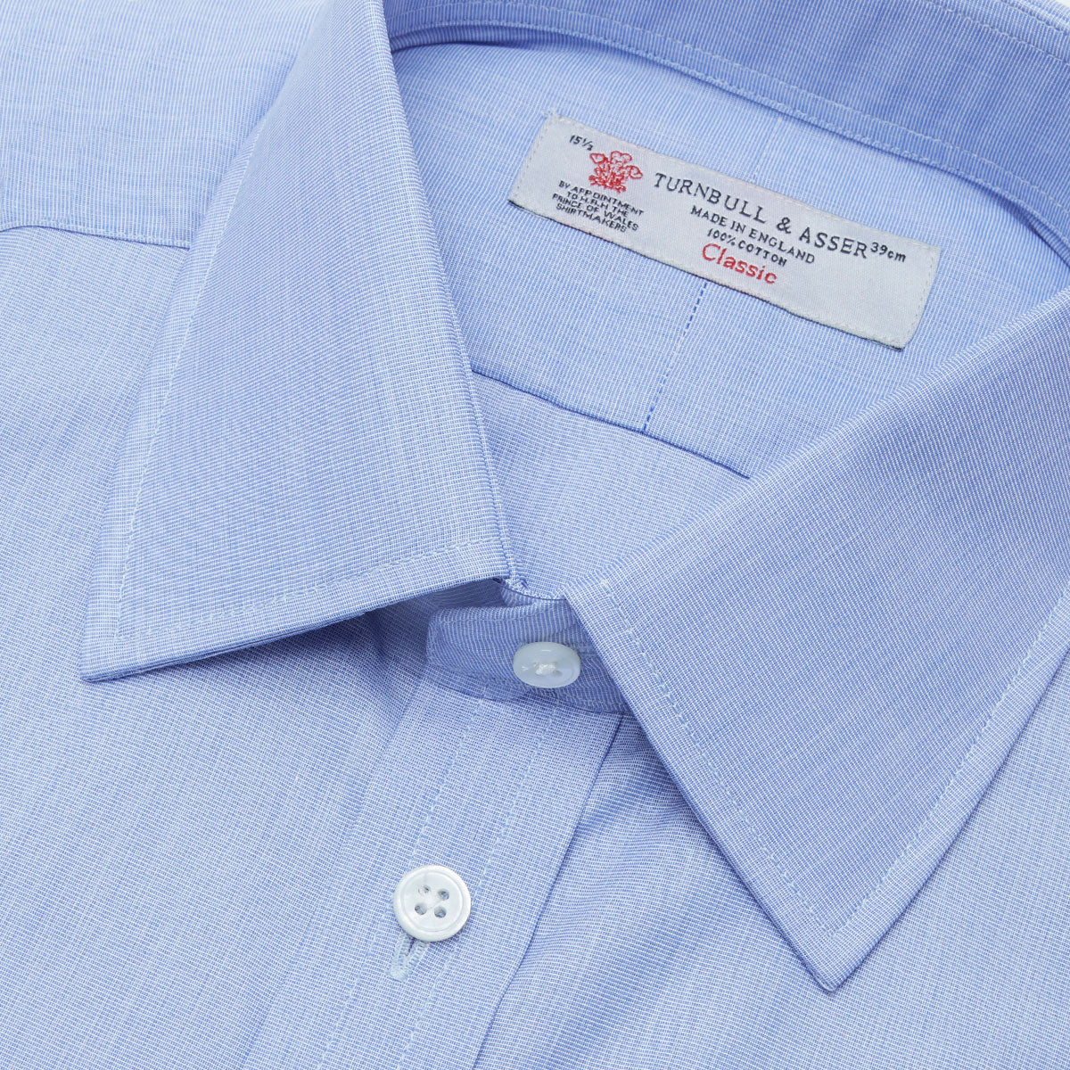 Blue End-on-End Cotton Shirt with T&A Collar and Double Cuffs