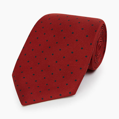 Red and Navy Polka Dot Silk Tie Image 4