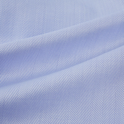 Blue Herringbone Tailored Fit Shirt With Kent Collar Image 5