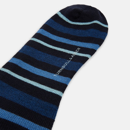 Navy Striped Merino Wool Long Socks Image 2