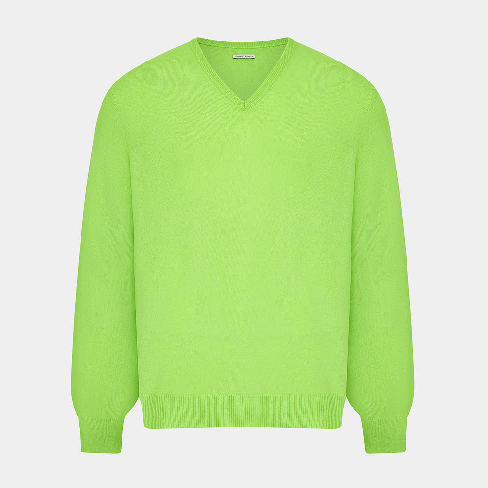 Bright Green Cashmere V-Neck Jumper