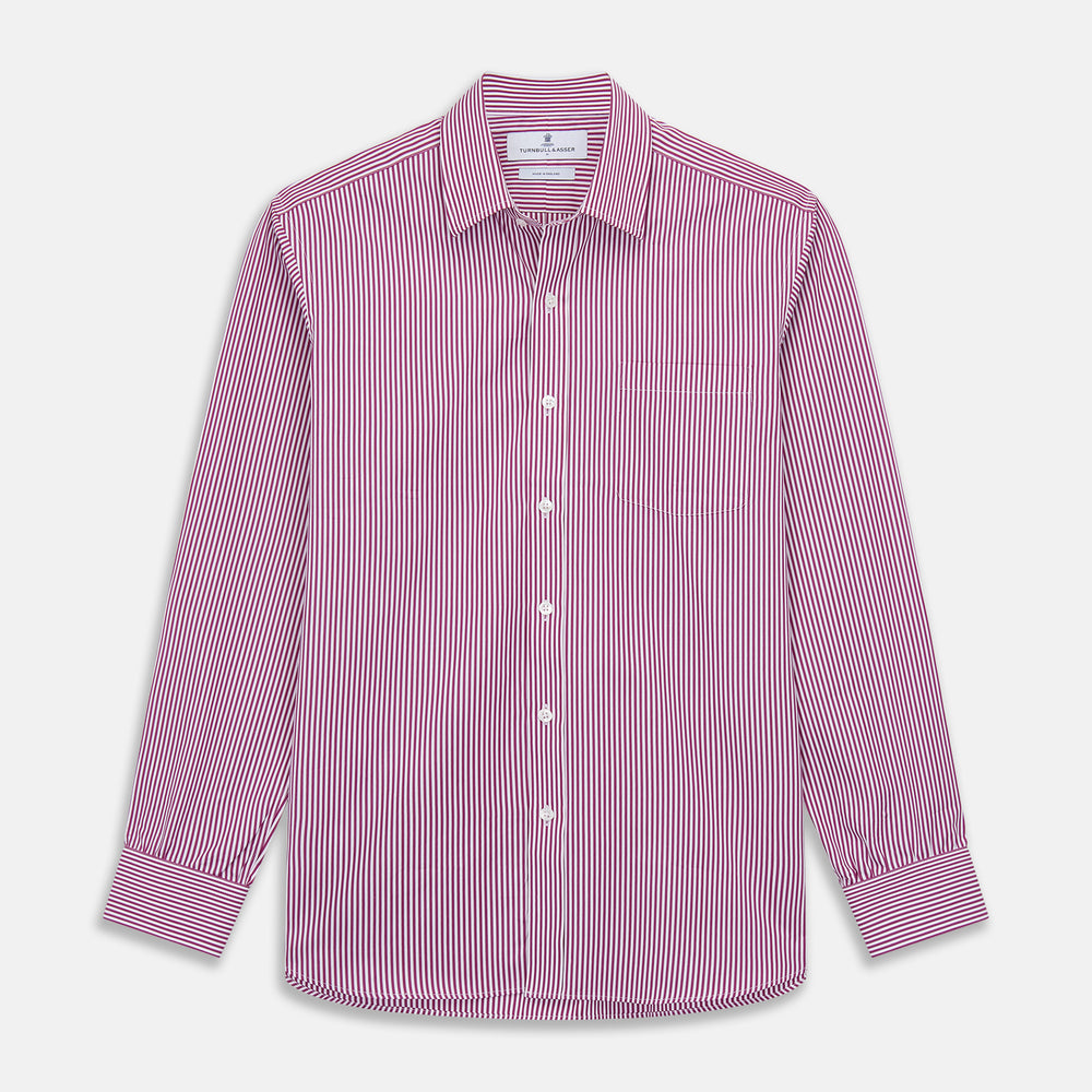 Purple & White Stripe Weekend Fit Shirt with Derby Collar and 1 Button Turnbull & Asser US Purple & White Stripe Weekend Fit Shirt with Derby Collar and 1 Button Turnbull & Asser US