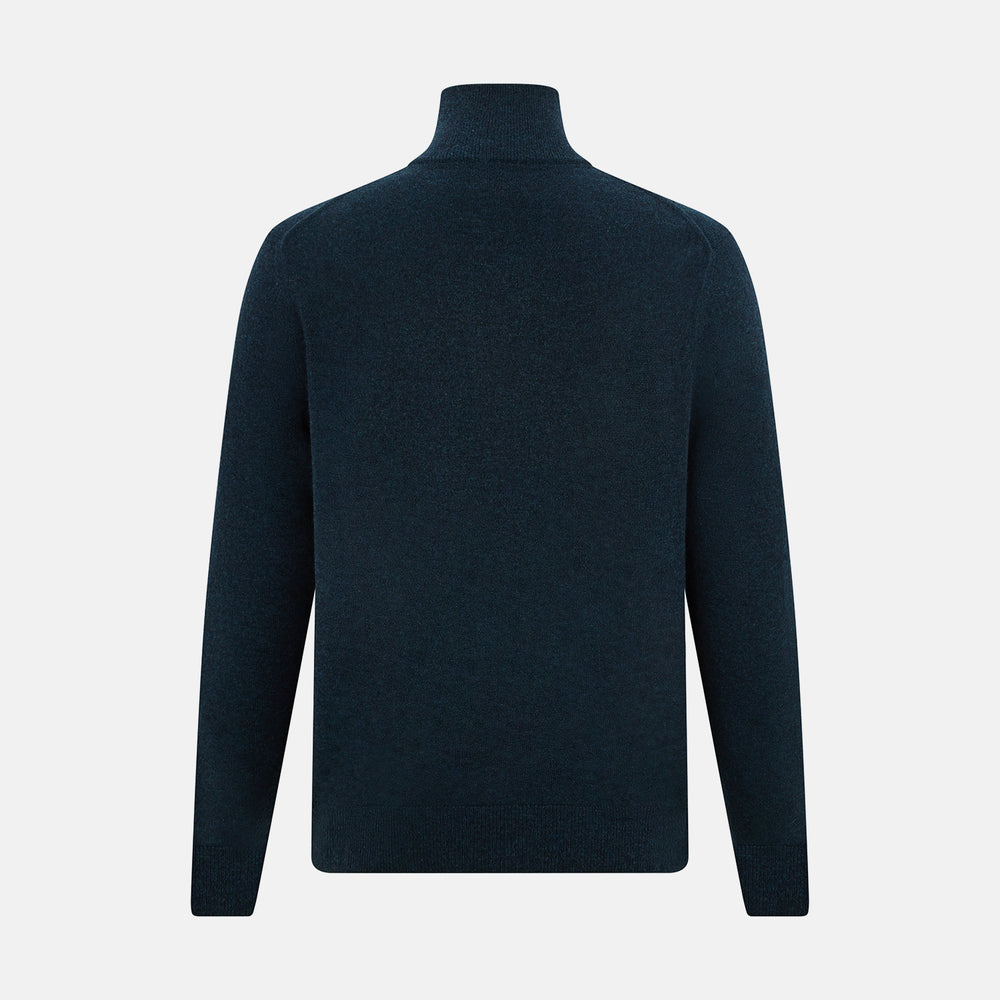 Dark Green Melange Half-Zip Cashmere Jumper