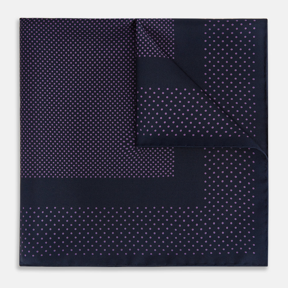 Navy and Purple Dot Silk Pocket Square