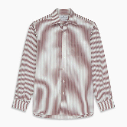 Burgundy Stripe Weekend Fit Shirt with Derby Collar and 1-Button Cuffs Image 6
