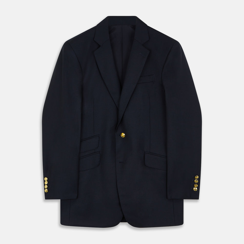 Navy Plain Wool Single Breasted Blazer