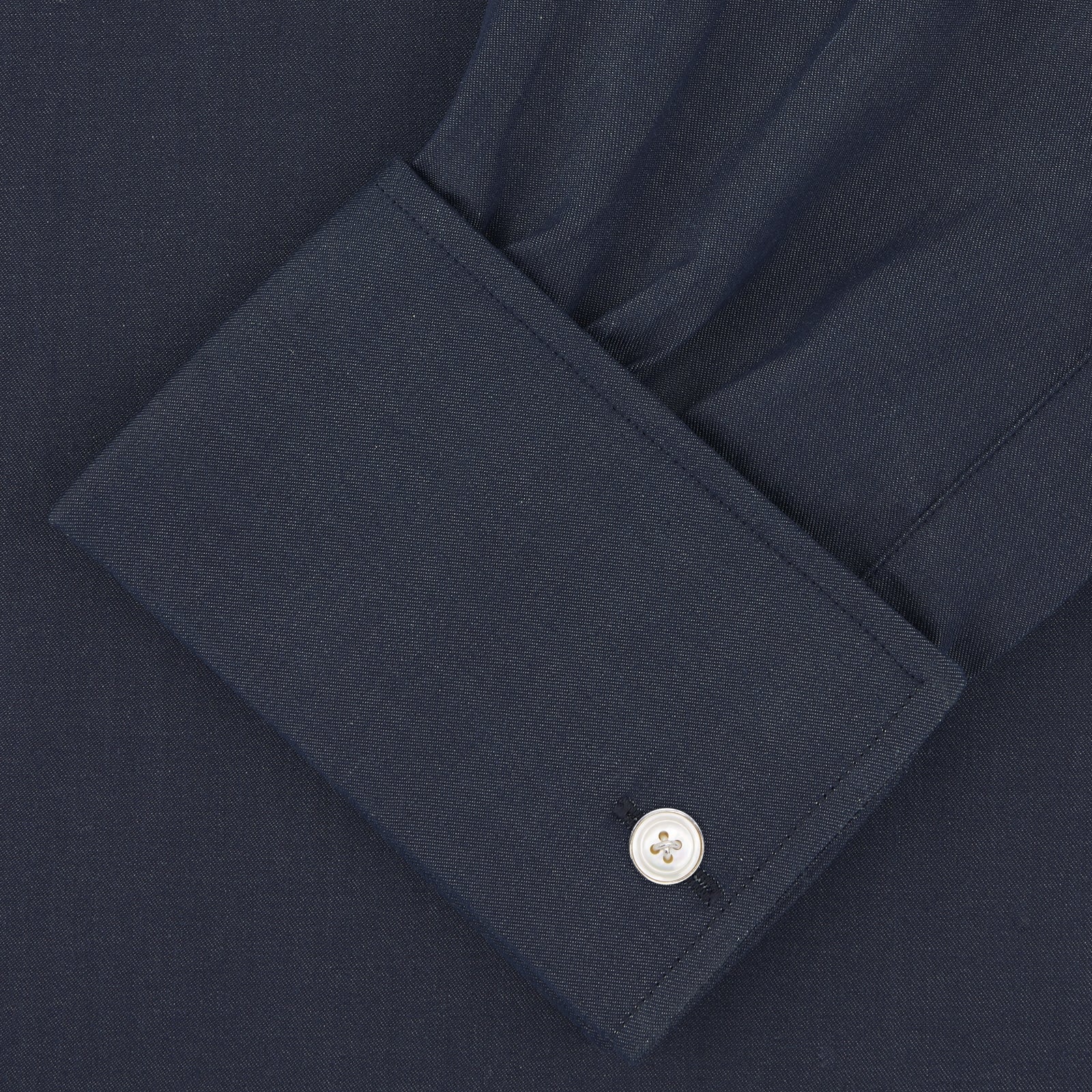 View 4 of product Dark Blue Denim-Cashmere Shirt with T&amp;A Collar and Double Cuffs