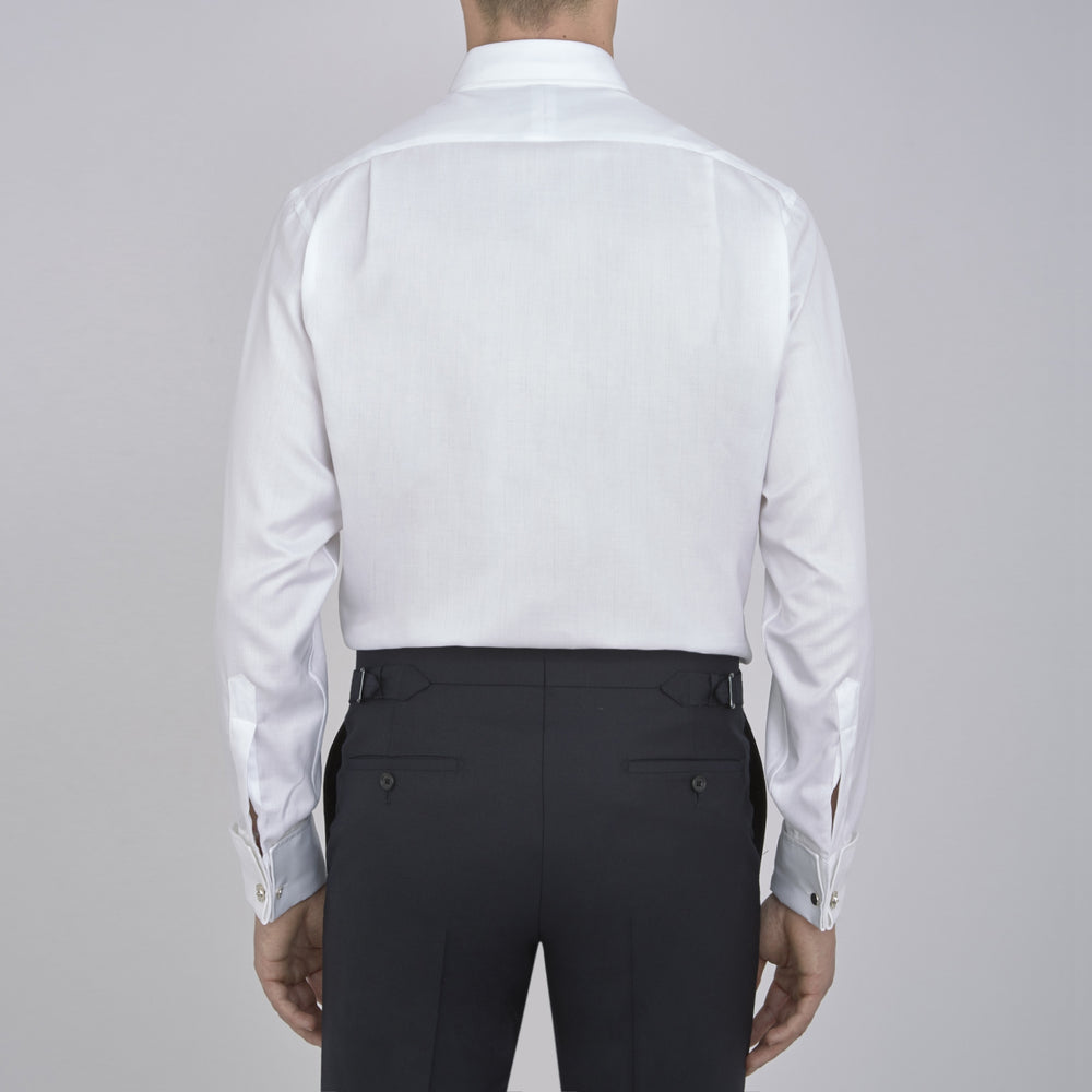 White Herringbone Superfine Cotton Shirt with T&A Collar and Double Cuffs