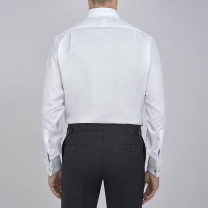 White Herringbone Superfine Cotton Shirt with T&A Collar and Double Cuffs Image 2