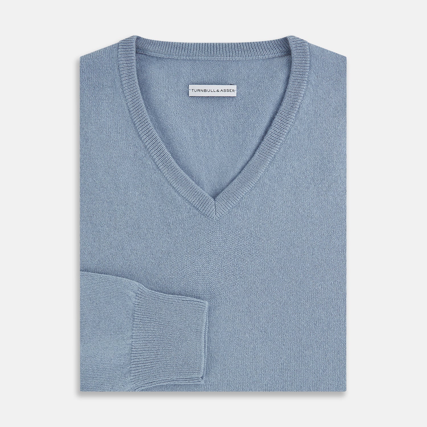 View 4 of product Frost Blue Cashmere V-Neck Jumper