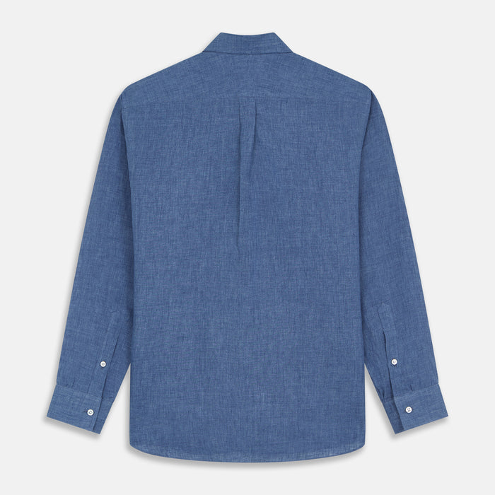 Blue Weekend Fit Linen Finch Shirt With Derby Collar And Chest Pocket Image 2