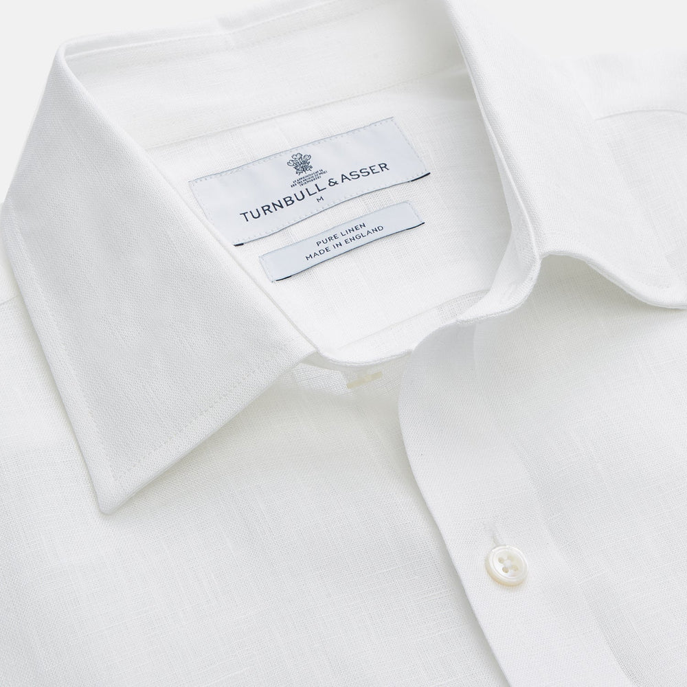 White Weekend Fit Linen Finch Shirt With Derby Collar And Chest Pocket