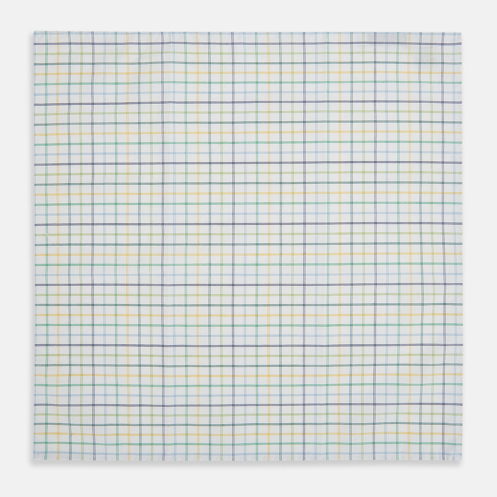 Yellow Multi Double Grid Check Hand-Rolled Handkerchief