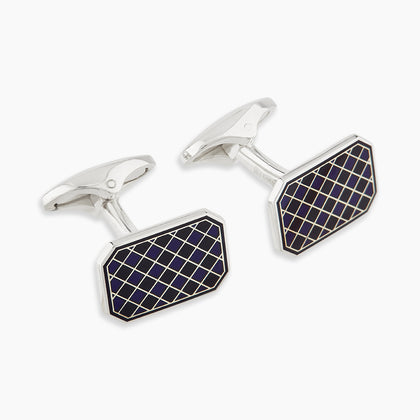 Navy Checkered Rectangular Enamel Cufflinks Image 3