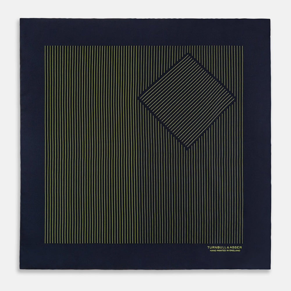 Navy and Yellow Stripe Silk Pocket Square
