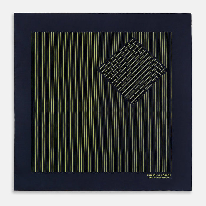 Navy and Yellow Stripe Silk Pocket Square Image 2