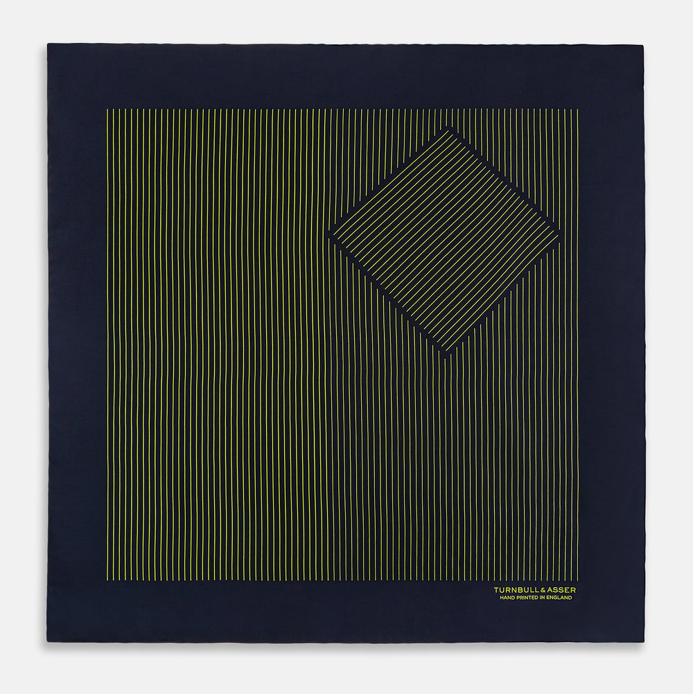 Navy and Yellow Stripe Silk Pocket Square