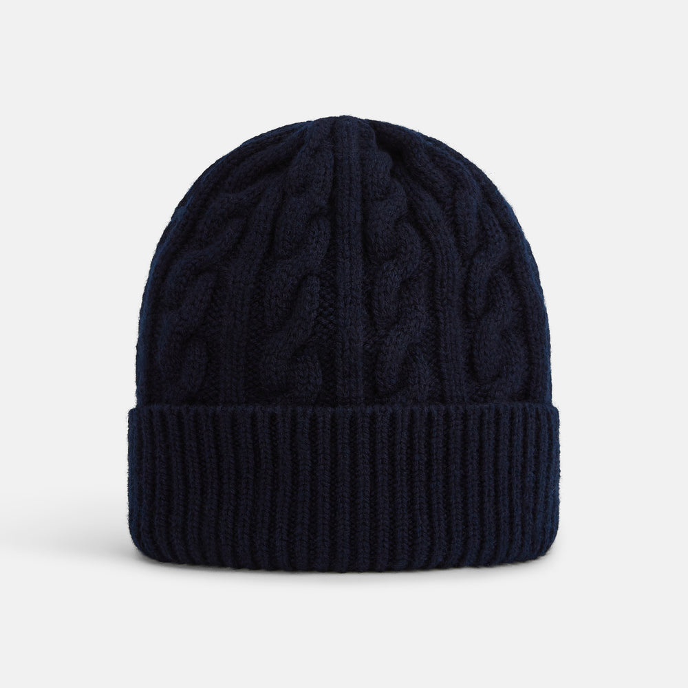 Midnight Blue Cable Knit Cashmere Beanie