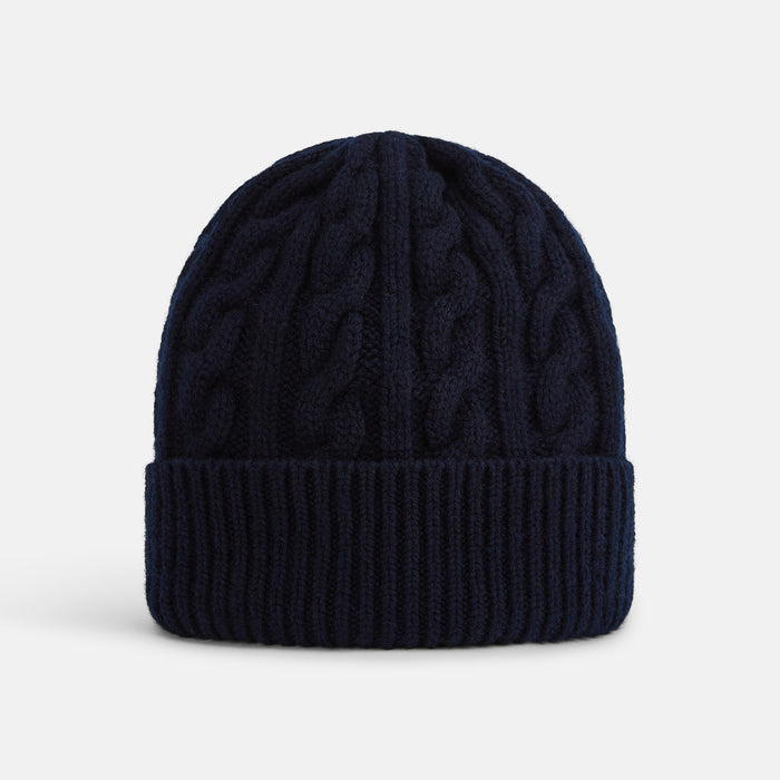 Midnight Blue Cable Knit Cashmere Beanie