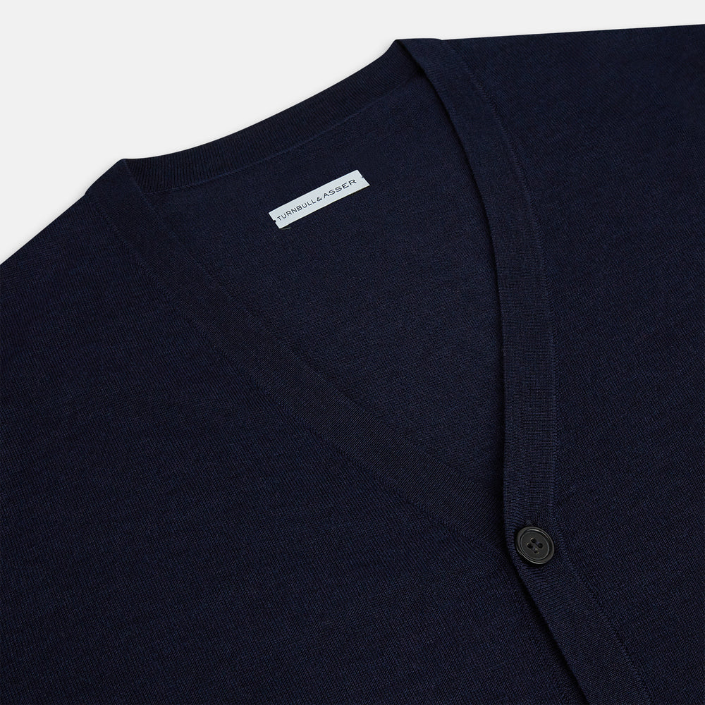 Navy Fine Merino V-Neck Cardigan