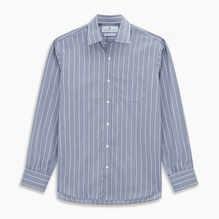 Pale Blue and White Pinstripe Cotton Blend Weekend Fit Finch Shirt Image 5