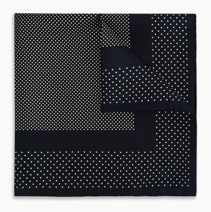 Navy and Cream Dot Silk Pocket Square Image 4