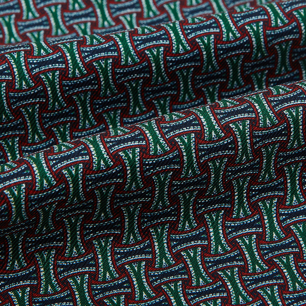 Forest Green and Red Weave Patterned Silk Cravat