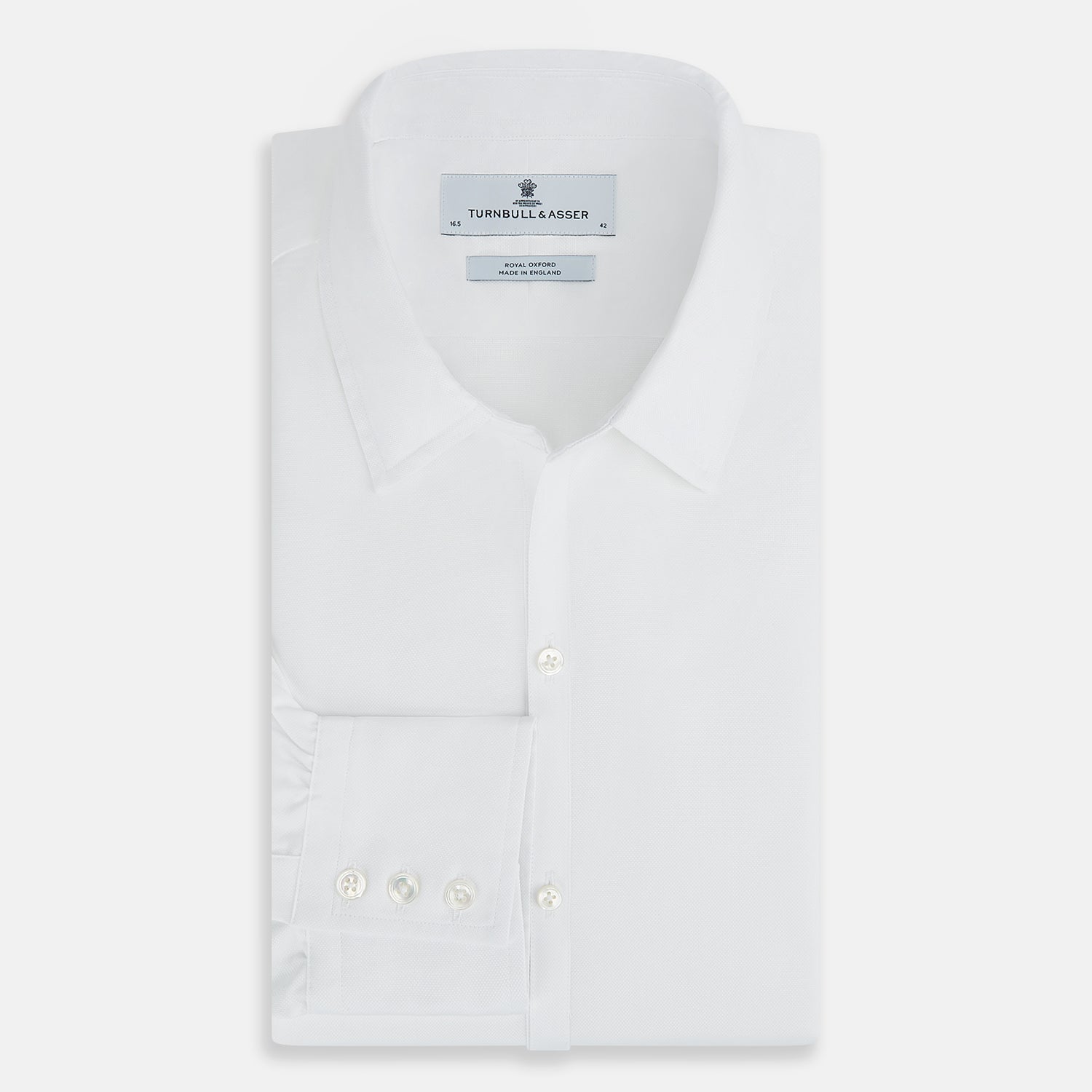 View 5 of product WHITE ROYAL OXFORD COTTON WINDSOR SHIRT WITH TURNBULL OPEN COLLAR AND 3-BUTTON CUFFS