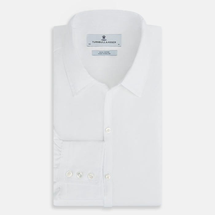 WHITE ROYAL OXFORD COTTON WINDSOR SHIRT WITH TURNBULL OPEN COLLAR AND 3-BUTTON CUFFS Image 4