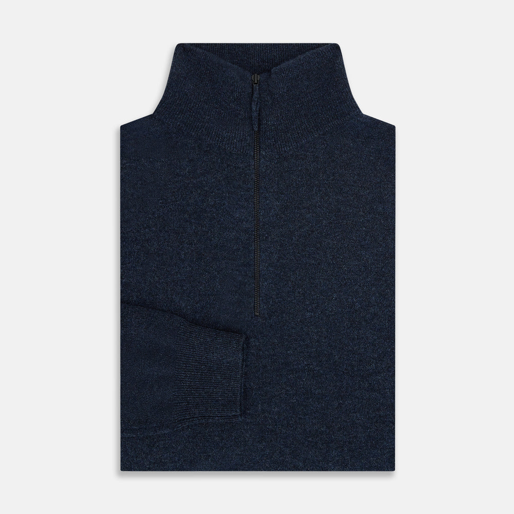 Navy Melange Half-Zip Cashmere Jumper