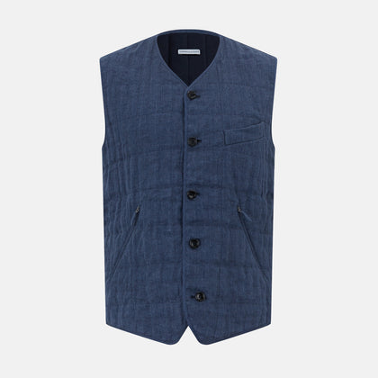 Denim Blue Quilted Linen Herringbone Waistcoat