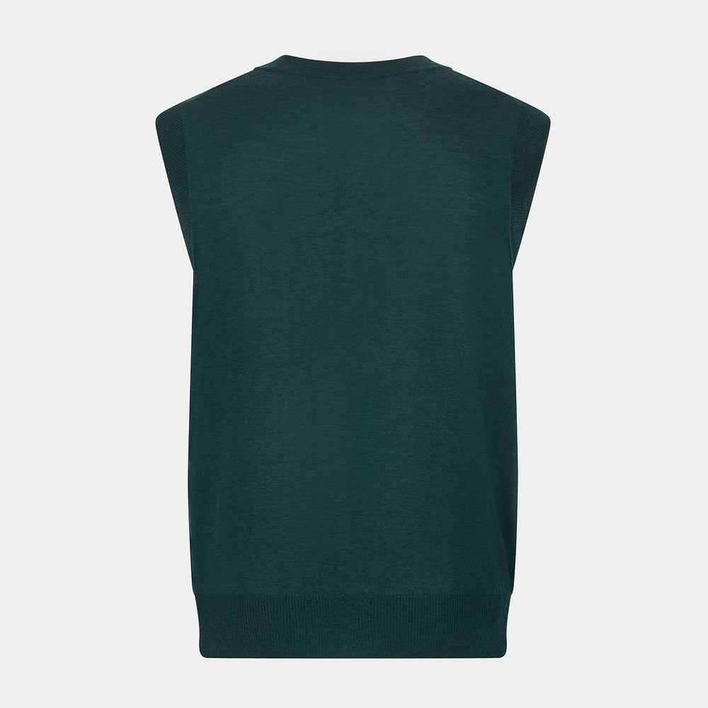 Petrol Green Fine Merino V-Neck Sleeveless Cardigan