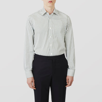 Green Stripe Weekend Fit Shirt with Derby Collar and 1-Button Cuffs Image 1