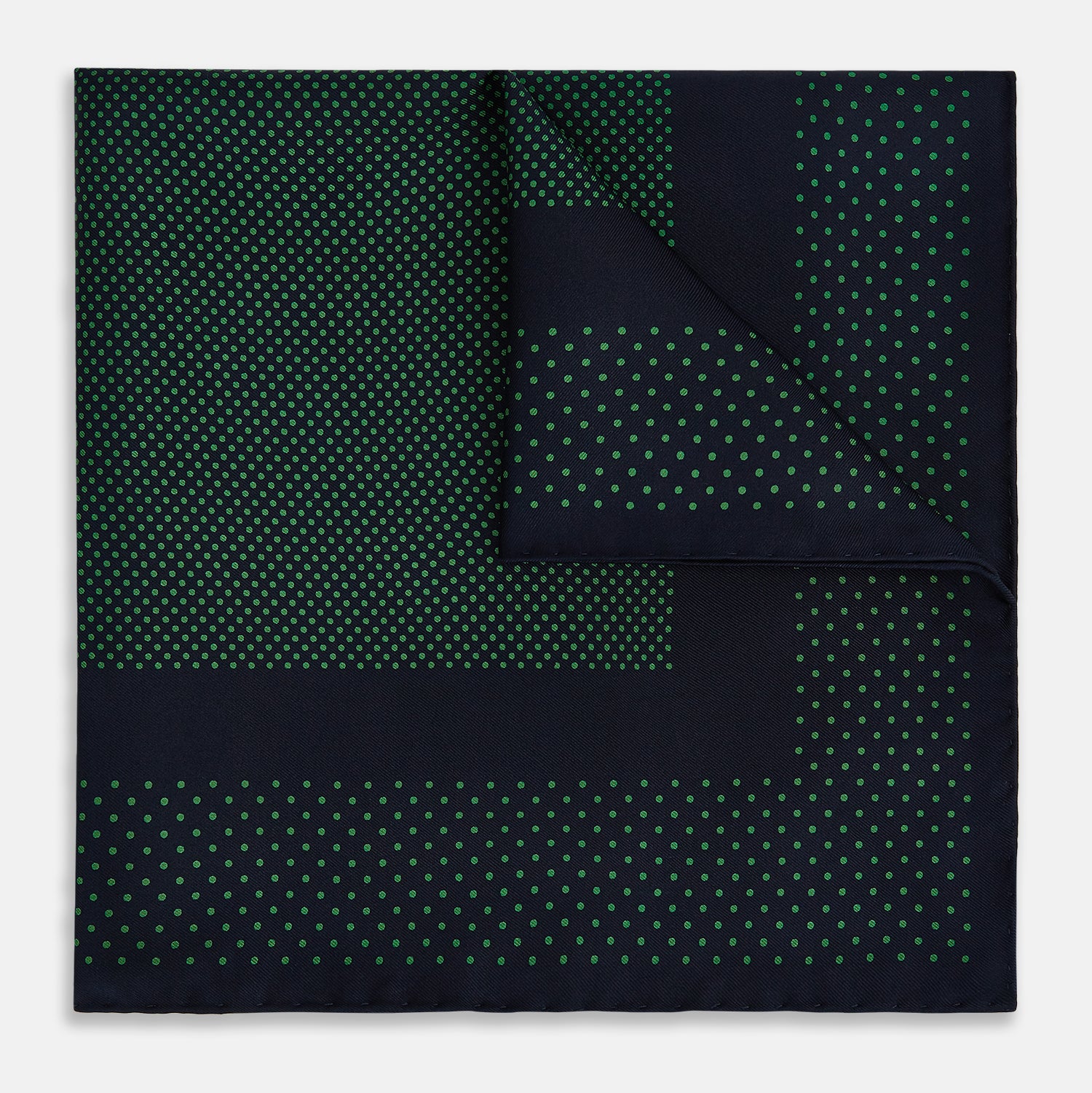 View 1 of product Navy and Green Dot Silk Pocket Square