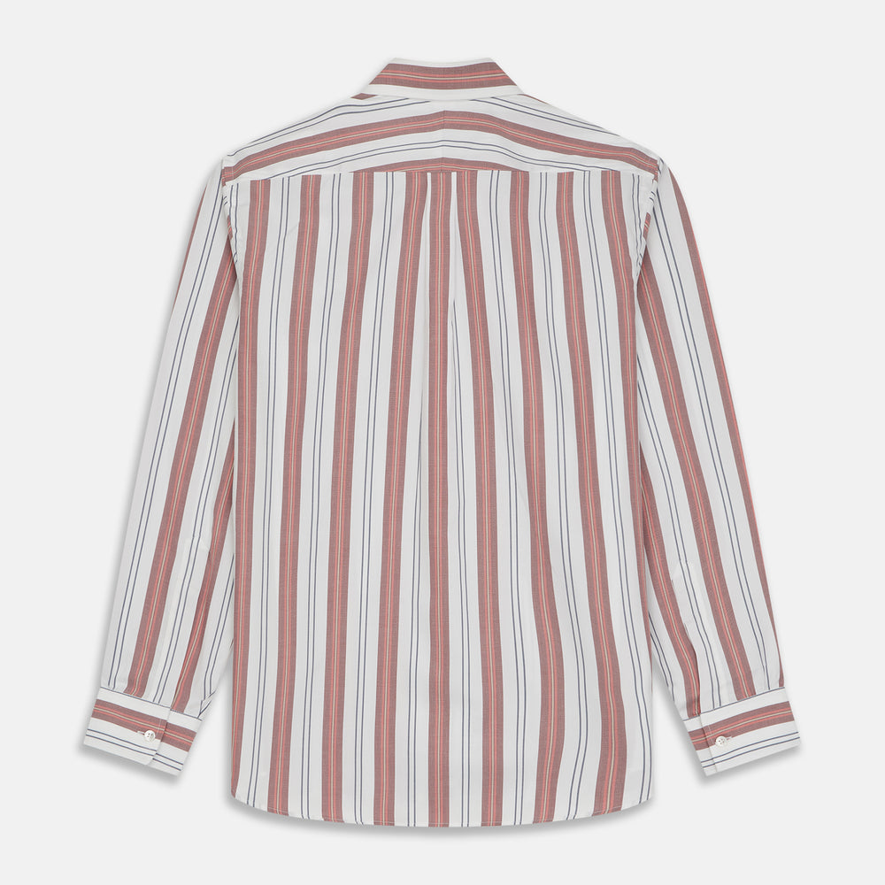 Red, Blue & White Stripe Weekend Fit Shirt with Derby Collar & 1-Button Cuffs