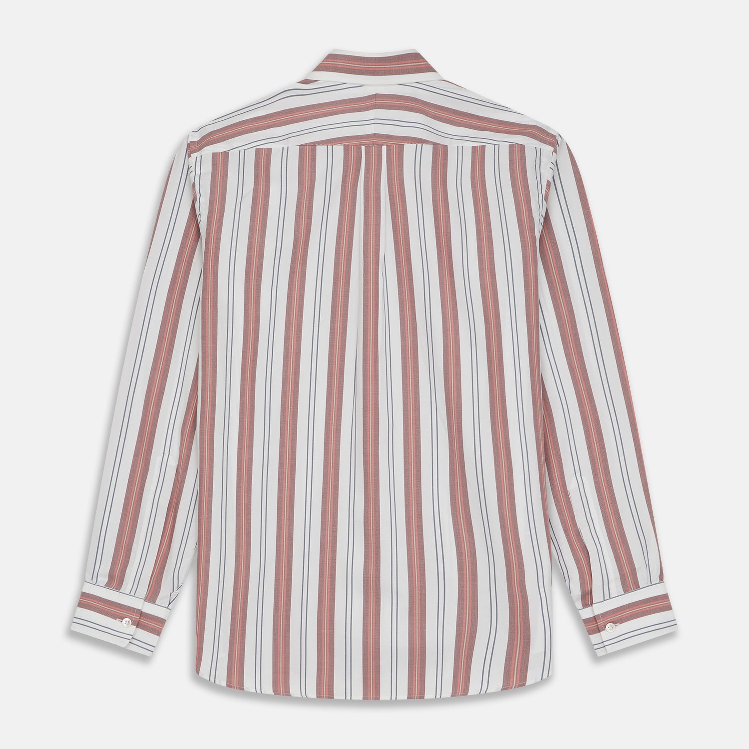 View 6 of product Red, Blue & White Stripe Weekend Fit Shirt with Derby Collar & 1-Button Cuffs