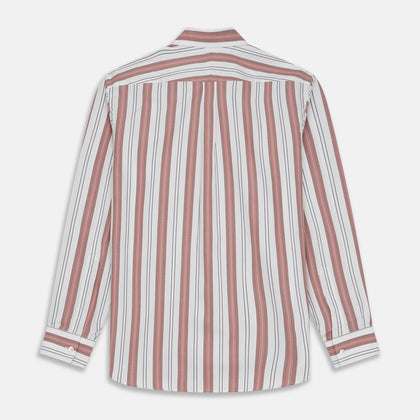 Red, Blue & White Stripe Weekend Fit Shirt with Derby Collar & 1-Button Cuffs Image 5