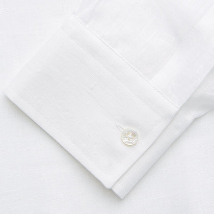 White Weekend Fit Linen Finch Shirt With Derby Collar And Chest Pocket Image 3