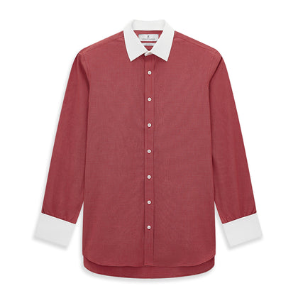 Dark Red Pin Check  Shirt with Contrast T&A Collar and Cuffs Image 6