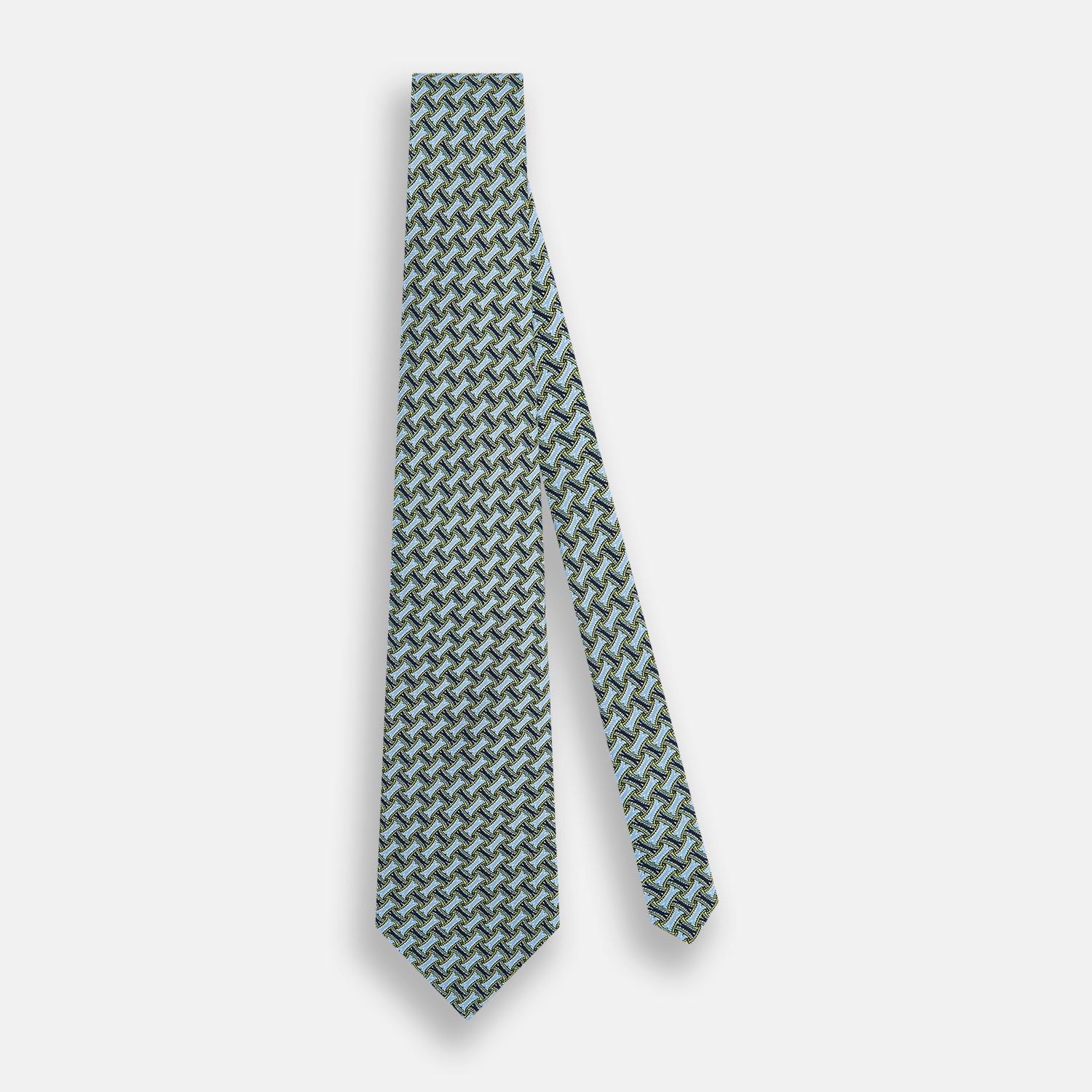 View 2 of product Light Blue and Chartreuse Lemon Weave Patterned Silk Tie