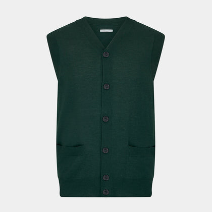 Forest Green Fine Merino V-Neck Sleeveless Cardigan Image 4
